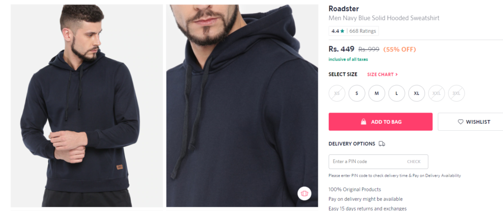 myntra online shopping- Hoodie for Men under 500